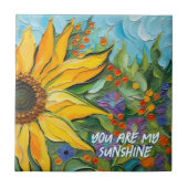 Zonnebloem, geverfd tegeltje (Voorkant)