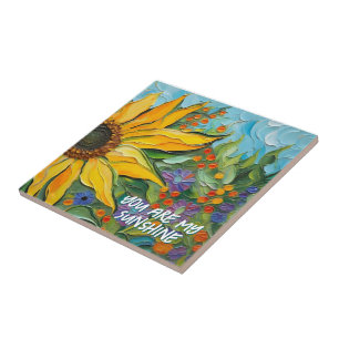 Zonnebloem, geverfd tegeltje