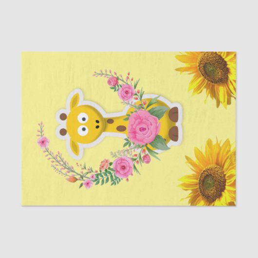 Zonnebloem Giraffe Floral Weefpapier Tissuepapier (Voorkant)