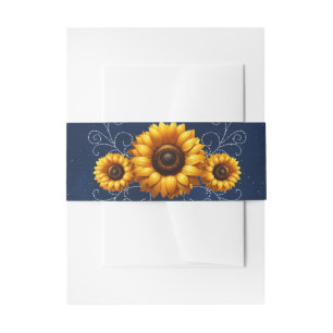 Zonnebloem Glans Blauw Rustieke Glamour Trouwdag Uitnodigingen Wikkel