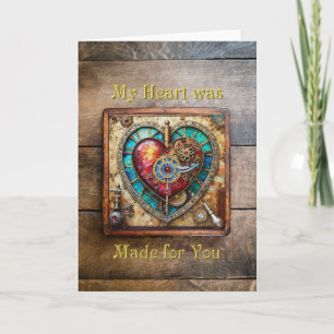 Zonnebloem Glas-in-lood Hart Steampunk Serie Bedankkaart