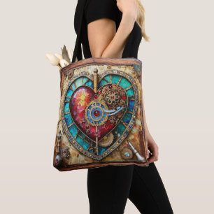 Zonnebloem Glas-in-Lood Hart Steampunk Serie Draagtas