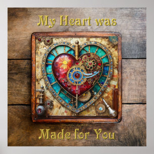 Zonnebloem Glas-in-Lood Hart Steampunk Serie Poster