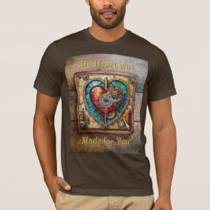 Zonnebloem Glas-in-Lood Hart Steampunk Serie T-shirt