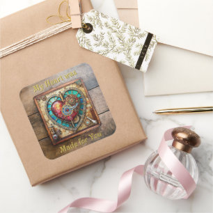 Zonnebloem Glas-in-lood Hart Steampunk Serie Vierkante Sticker