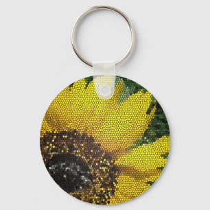 Zonnebloem Glas in lood Vivid Yellow Flower Mosaic Sleutelhanger
