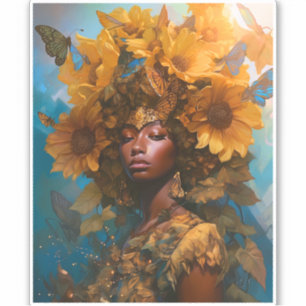 Zonnebloem Godin Fantasy Art Sticker