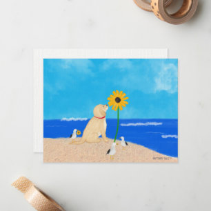 Zonnebloem Golden Retriever op Beach Note Kaart Notitiekaartje