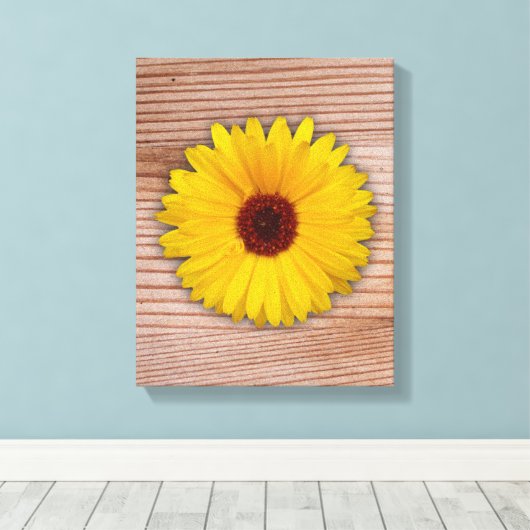 Zonnebloem goudsbloem op rustieke houten planken canvas afdruk (Insitu (Houten vloer))