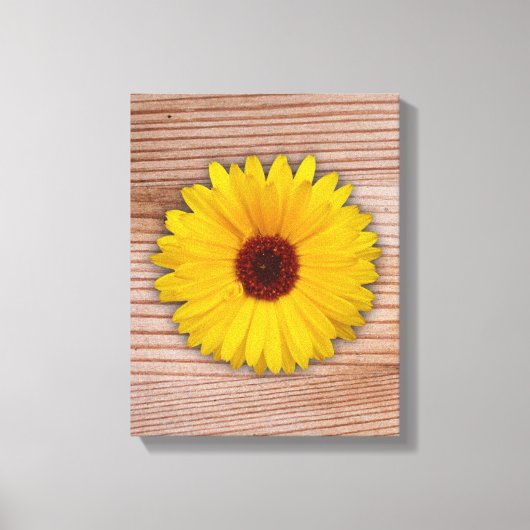 Zonnebloem goudsbloem op rustieke houten planken canvas afdruk (Voorkant)