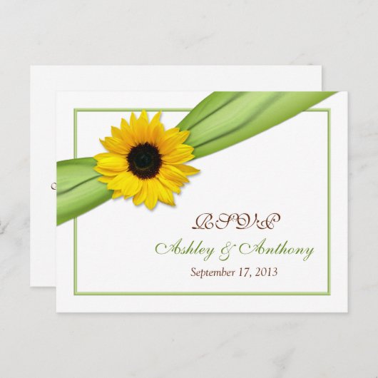 Zonnebloem Green Ribbon Wedding RSVP Reageer Brief Uitnodiging Briefkaart (Voorkant / Achterkant)