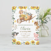 Zonnebloem Greenery Farm Animals Barnyard Birthday Kaart (Staand voorkant)