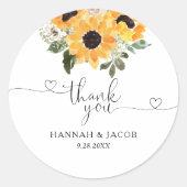 Zonnebloem Greenery Wedding Dank je wel Ronde Sticker (Voorkant)