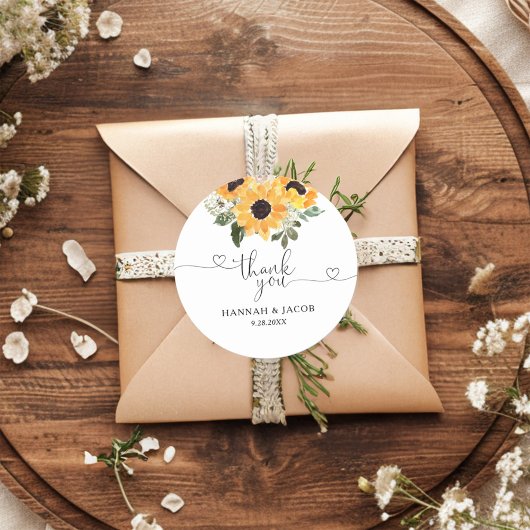 Zonnebloem Greenery Wedding Dank je wel Ronde Sticker