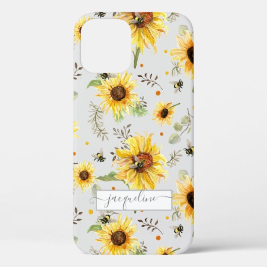Zonnebloem Grijs Geel Bumble Bee Eucalyptus blad Case-Mate iPhone Case (Achterkant)