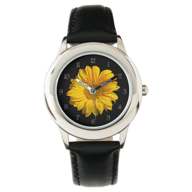 Zonnebloem Grijs Script Nummers Kinder horloge (Voorkant)