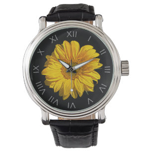 Zonnebloem Grijze Romeinse Mannen Horloge