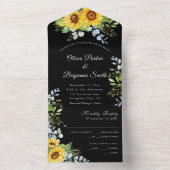 Zonnebloem groen blad zwart wit bruiloft all in one uitnodiging (Binnen)