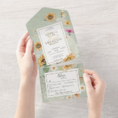 Zonnebloem Groen Dinner All In One Uitnodiging (Afscheurbaar)