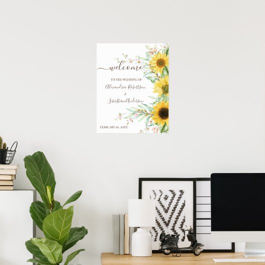 Zonnebloem groen Huwelijks Welkomstbord Poster (Thuiskantoor)