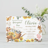 Zonnebloem Groene Boerderijdieren Barnyard Verjaar Kaart (Staand voorkant)