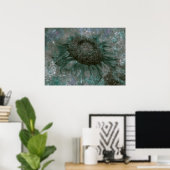 Zonnebloem groene gegraveerde textuur ontkoppelin poster (Thuiskantoor)