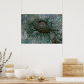 Zonnebloem groene gegraveerde textuur ontkoppelin poster (Keuken)