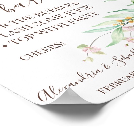 Zonnebloem Groene Mimosa Bar Bruiloft Sign Poster (Hoek)