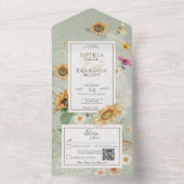 Zonnebloem Groene QR-code All In One Uitnodiging (Binnen)