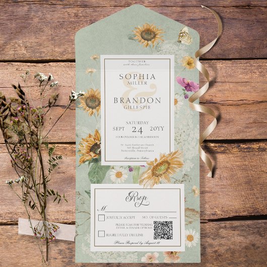 Zonnebloem Groene QR-code All In One Uitnodiging