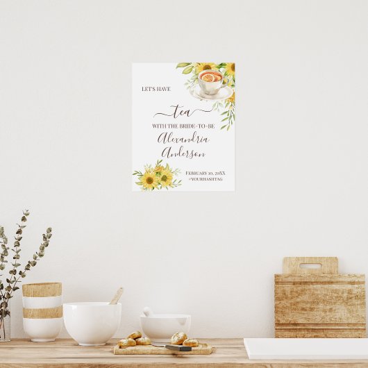 Zonnebloem Groene Thee Bruiloft Feest Welkom Bord Poster (Keuken)