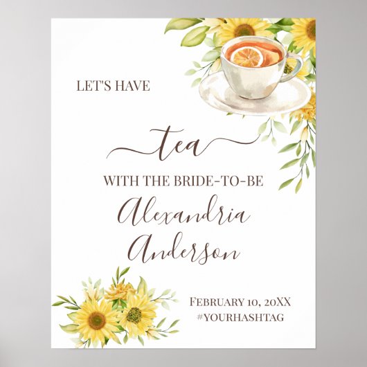 Zonnebloem Groene Thee Bruiloft Welkom Bord Poster (Voorkant)