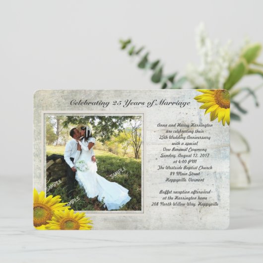 Zonnebloem Grunge Foto Verlengde Huwelijksgeloften Kaart (Staand voorkant)
