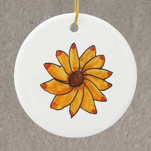 Zonnebloem Hand getrokken inkt geel Keramisch Ornament