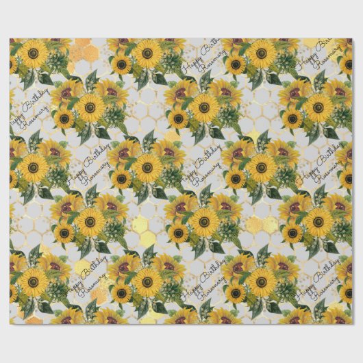Zonnebloem Happy Birthday of Retirement Voeg naam Cadeaupapier (Vlak)