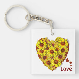Zonnebloem Hart Acryl Sleutelhanger