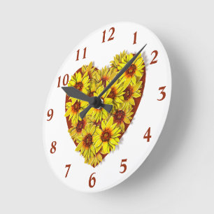 Zonnebloem Hart Wandklok Ronde Klok