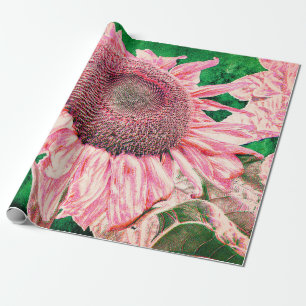 Zonnebloem  Helder Roze Groen Decoupage Cadeaupapier