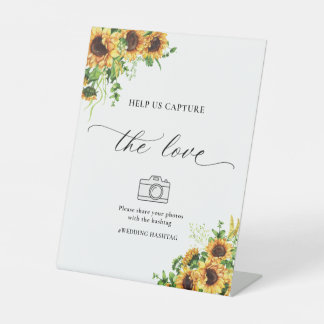 Zonnebloem Help Ons Het Liefdesteken Vangen Reclamebord Met Voetstuk