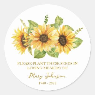 Zonnebloem Herdenkings Funeral Zaadpakket Ronde Sticker