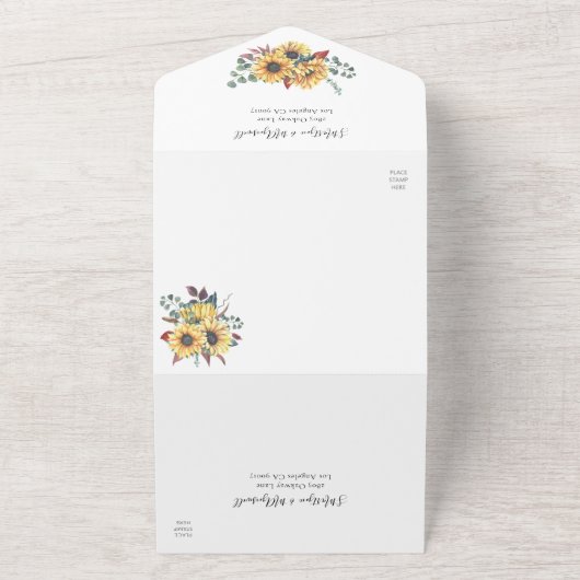 Zonnebloem Herfst Bloemstuk Eucalyptus Botanische  All In One Uitnodiging (Buitenkant)