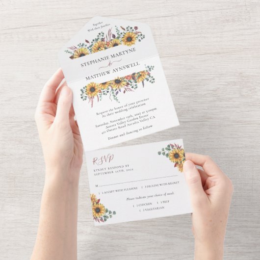 Zonnebloem Herfst Bloemstuk Eucalyptus Botanische All In One Uitnodiging (Afscheurbaar)