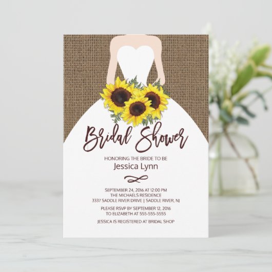 Zonnebloem Herfst Bruid Douche Uitnodiging (Staand voorkant)