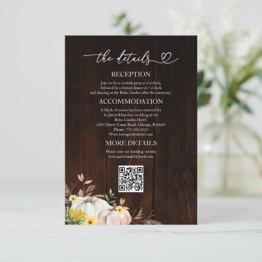 Zonnebloem herfst bruiloft details behuizing Kaart (Staand voorkant)