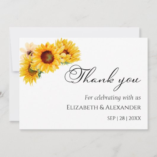 Zonnebloem herfst herfstbruiloft Dank u kaarten (Voorkant)