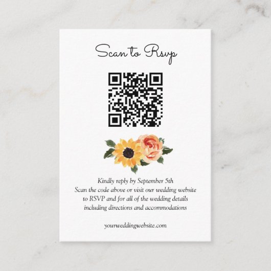 Zonnebloem Herfst Rozen Bindende QR-code RSVP Informatiekaartje (Voorkant)