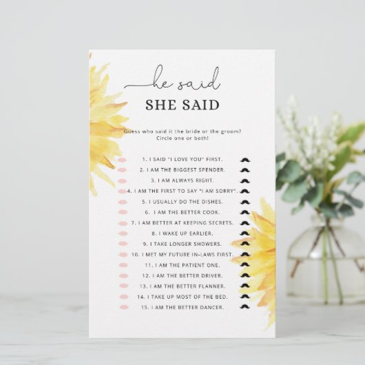 Zonnebloem Hij zei dat ze vrijgezellenfeest spel z (Staand voorkant)