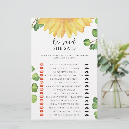 Zonnebloem Hij zei dat ze vrijgezellenfeest spel z (Staand voorkant)