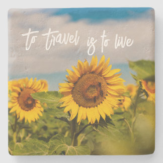 Zonnebloem Home Decor met Travel Quote Stenen Onderzetter