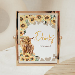Zonnebloem Hoogland Koe Baby shower Drinken Poster